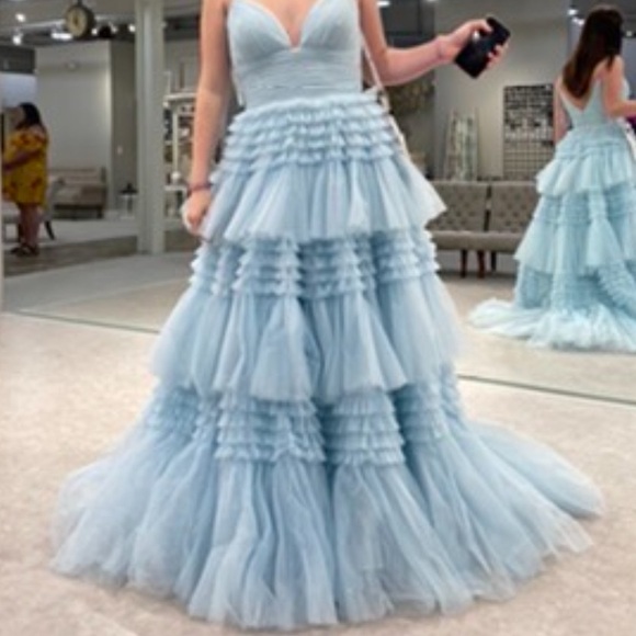 Sherri Hill Light Blue Tiered Gown with Silver Accents - Picture 5 of 6